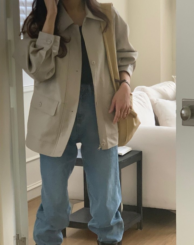 Casual Zipper Pocket Collar Leather Jacket Outerwear Long Sleeve Loose Fit Other Material 00% Autumn Season Ladies Leather Coat