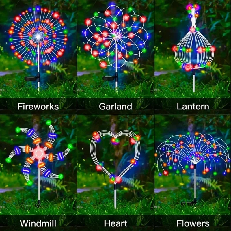 8モード花火ランプ、ソーラー式屋外グラスグローブ、タンポポ花火ランプ、庭、庭園、芝生、景観、ホリデーライト用