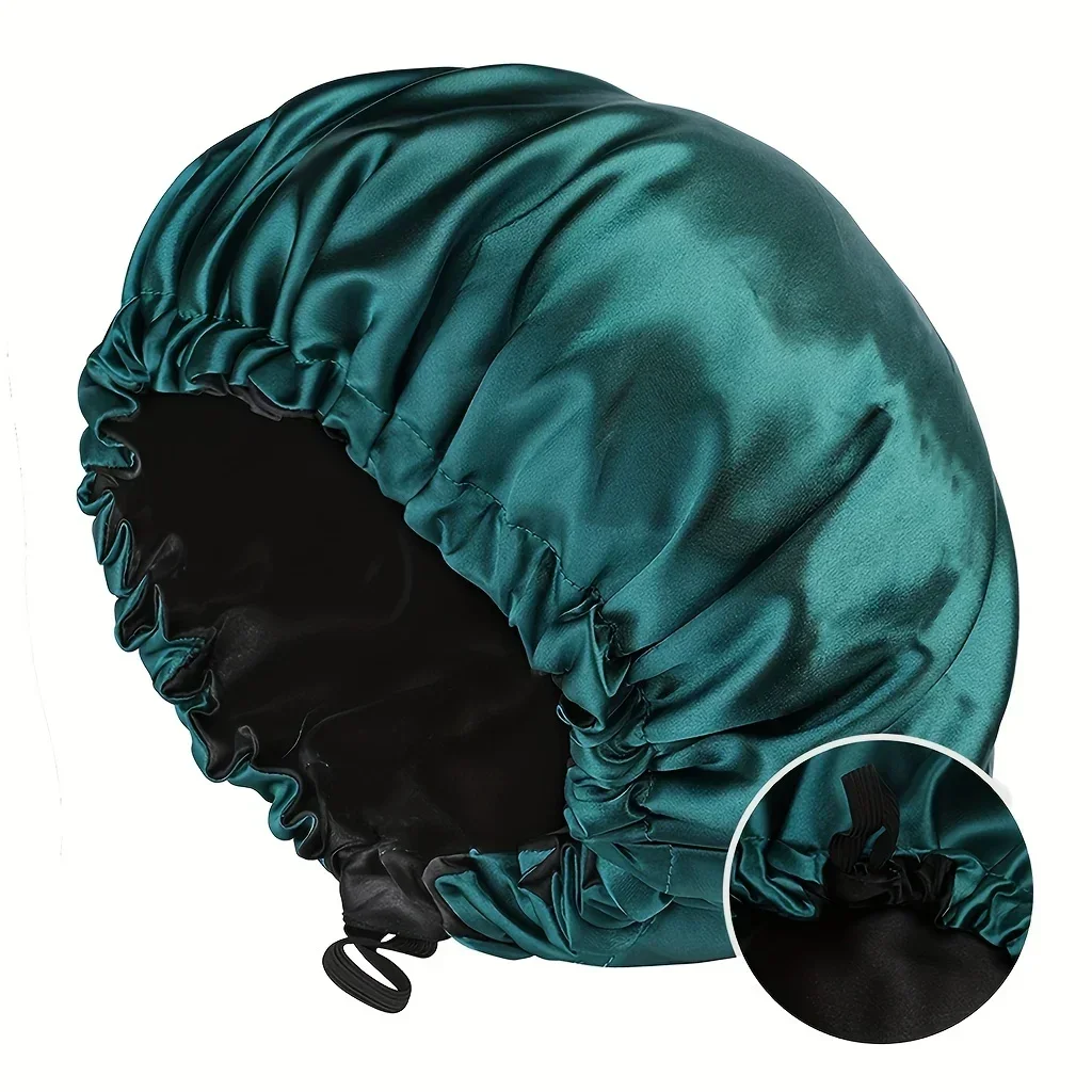 Novo grande gorro de cetim sedoso noite dormir boné de cetim com cabeça gravata banda bonnet rendas até touca de chuveiro encaracolado trança cabelo