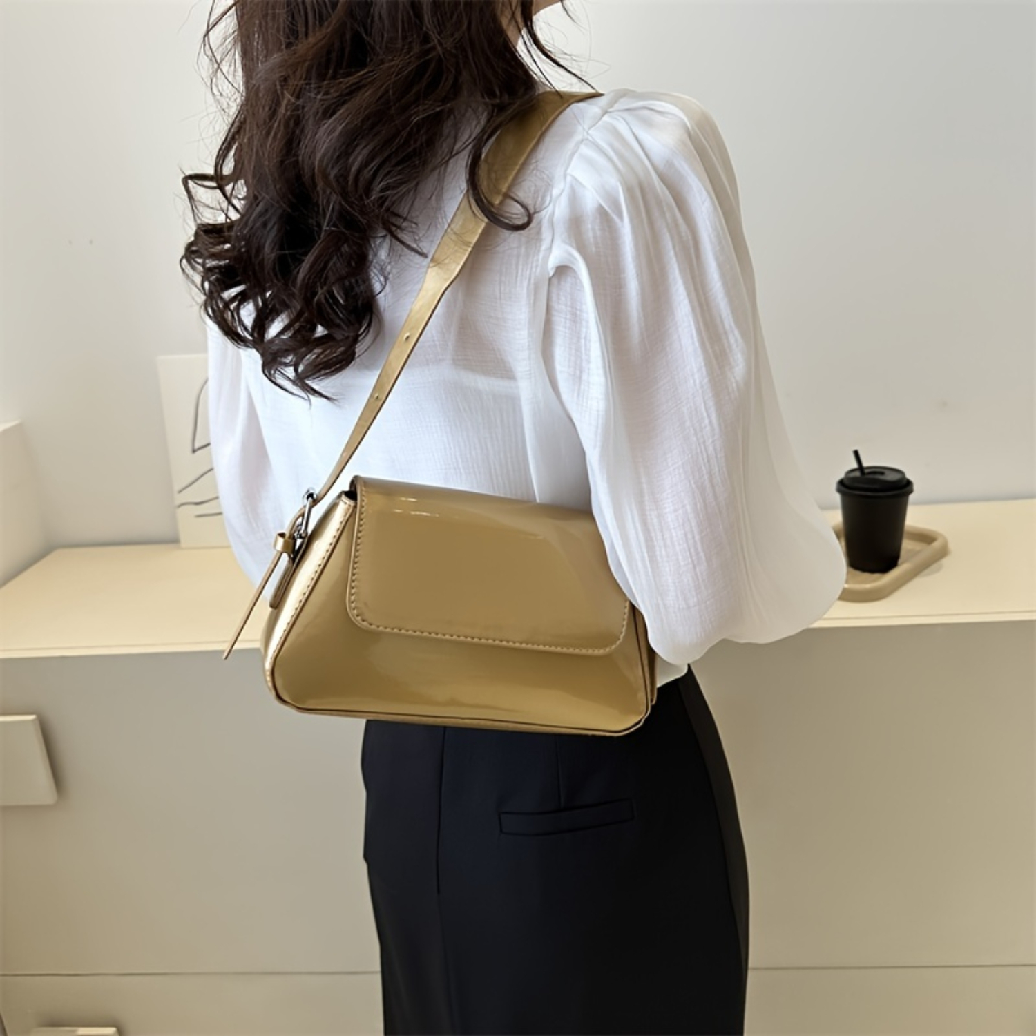 Chic Glossy Underarm Mini Bag For Women, Designer Handbag, Shoulder Purse