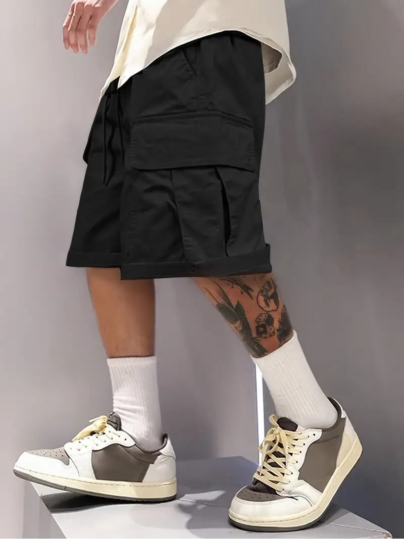 Shorts cargo masculinos de verão, casuais, versáteis e elegantes, três cores disponíveis, design com vários bolsos, adequados para passeios casuais
