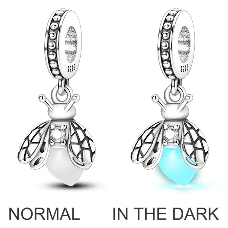 925 argent breloque caméléon Glowworm ampoule luciole étoile lune pendentif ajustement Original Pandora bracelet à breloques bijoux à bricoler soi-même