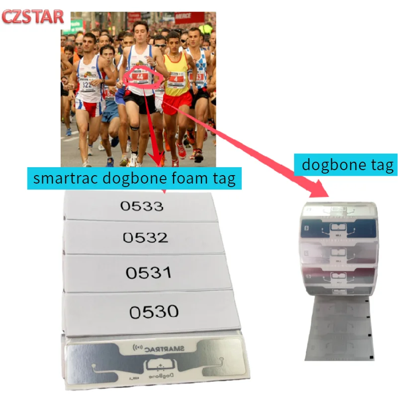 50 шт., чип Smartrac Dogbone UHF Rfid Marathon, чип синхронизации Impinj R6 M750, чип дальнего действия, UHF RFID-метка, клейкая наклейка