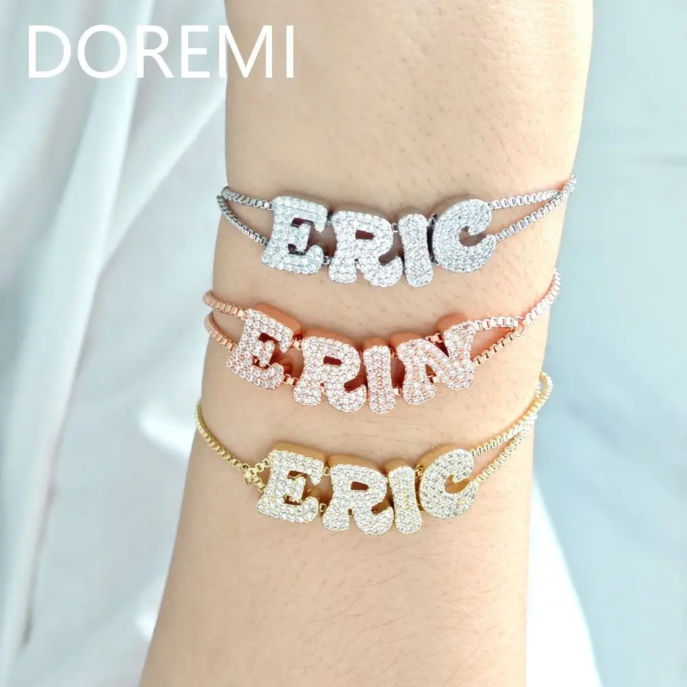 DOREMI ไขมันฟองสไลด์ตัวอักษรเริ่มต้นสร้อยข้อมือคริสตัลตัวอักษรผู้หญิงชื่อ DIY เลื่อน Slider สร้อยข้อมือ