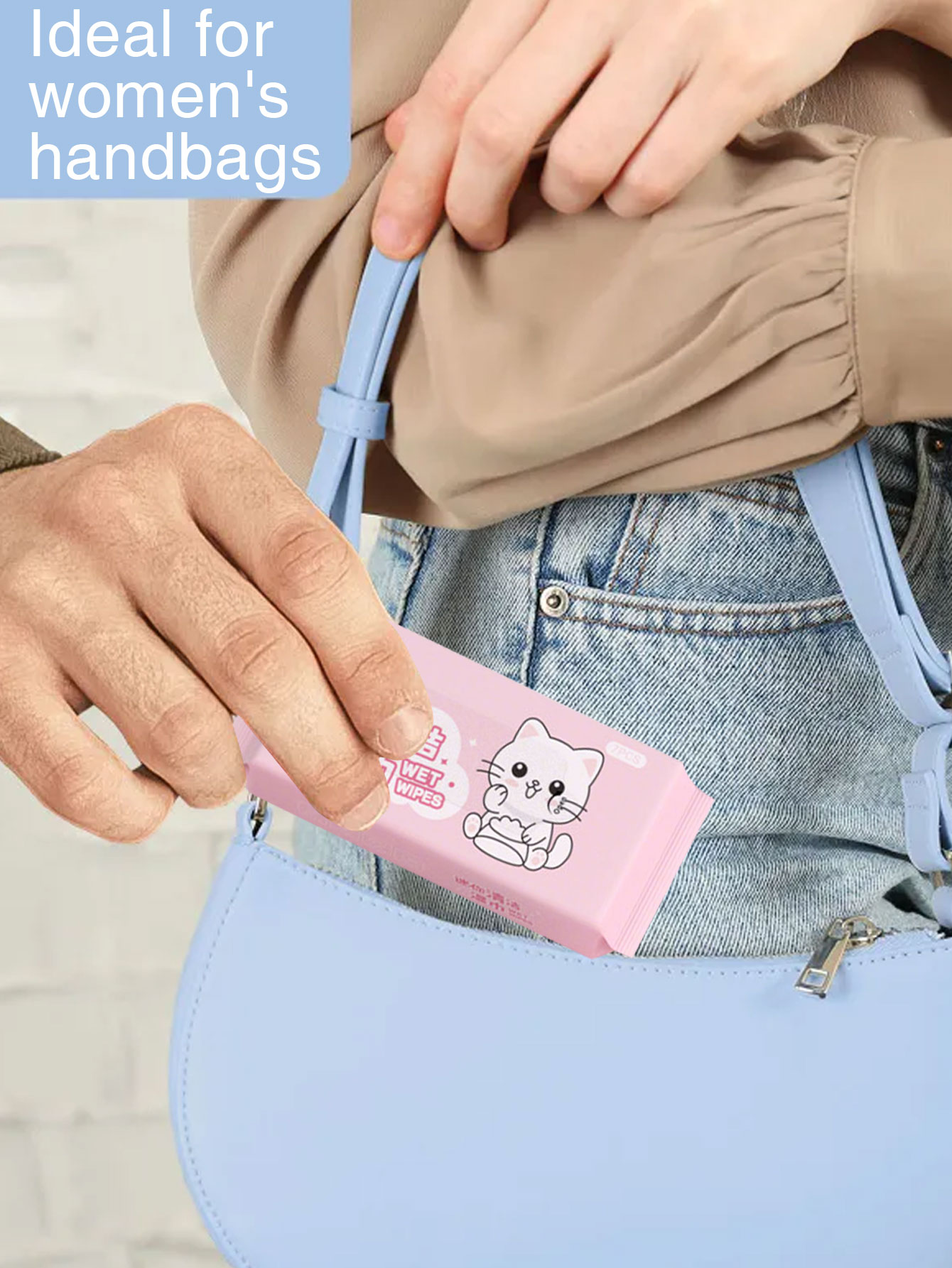 56 pezzi di mini salviette per gattino rosa, 1 confezione x 8 sacchetti piccoli - elementi essenziali per il viaggio, morbidi e spessi, confezionati singolarmente, detergenti