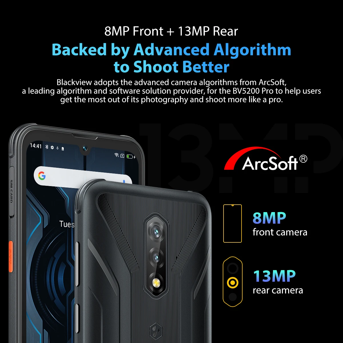 Blackview-teléfono inteligente BV5200 Pro, desbloqueado, resistente, Android 12, 4GB, 64GB, cámara de 13MP, 5180mAh