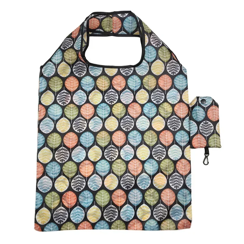Bolsas de almacenamiento de compras plegables, bolsos de comestibles reutilizables y ecológicos con estampado, bolsa de compras de supermercado de gran capacidad, 1 Uds.