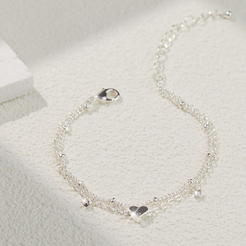 Pulseira de tornozeleira cz banhada a prata para mulheres, meninas, tendência, novo, à prova d'água, coração, camada delicada, corrente, joias, presentes