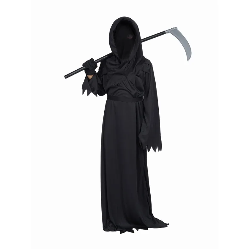 Halloween Sensenmann Horror Kostüm Schwarz Mit Kapuze Spooky Ghost Robe Dress Up Kostüm Erwachsene Cosplay Maske Sense Prop Party