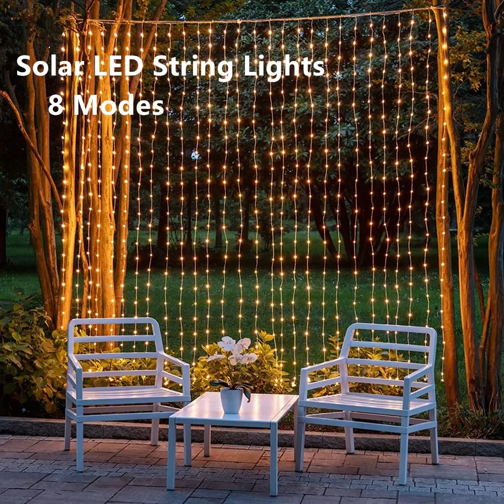 สายไฟม่าน LED พลังงานแสงอาทิตย์มี8โหมดเหมาะอย่างยิ่งสำหรับงานปาร์ตี้งานแต่งงานและสวนโคมไฟพลังงานแสงอาทิตย์สำหรับงานคริสต์มาสกลางแจ้ง