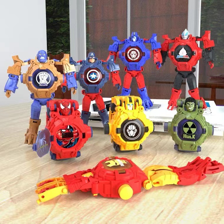 Crianças relógios spiderman 24 padrões de projeção brinquedos para menino deformação robô projeção relógio eletrônico crianças presente natal