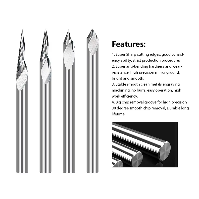 Khắc Hợp Bit 3.175Mm Vít V Hình Khắc Bit 20-60 Độ Carbide CNC Router Bit Đầu 0.1 0.2 0.3Mm 3D Dao Phay