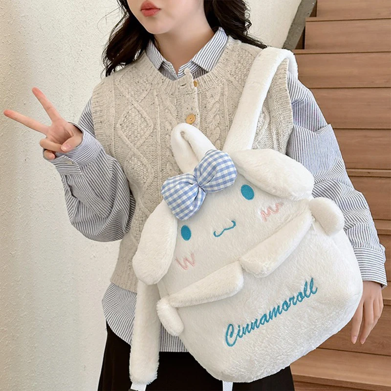 Pluszowy plecak Kuromi & Cinnamoroll, miękki, uroczy kreskówkowy design, przestronny plecak na co dzień do szkoły, podróży i codziennego użytku