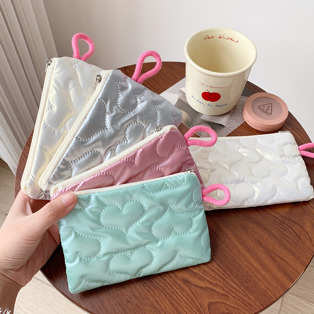 Instagram Bow Silver Shiny Makeup Bag Small Portable Carrying Bag Earphones Data Cable Storage Bag Wallet