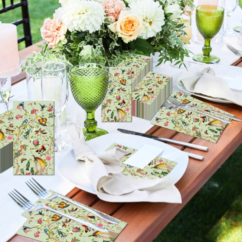 20pcs/Pac 33*40cm 2-Ply Vintage Flower Bush Birds Wedding Long Tissue Paper Party Disposable Paper Butterfly Bone Bart Paper