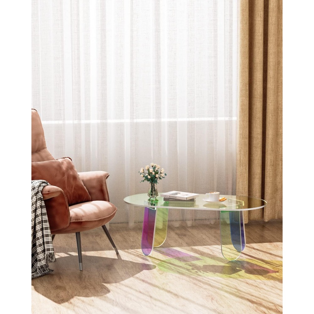 Acrylic Coffee Table, Iridescent Acrylic End Table, Colorful Acrylic Side Table 37.4 in (L) x 19.7 in (W) x 14.2IN (H)