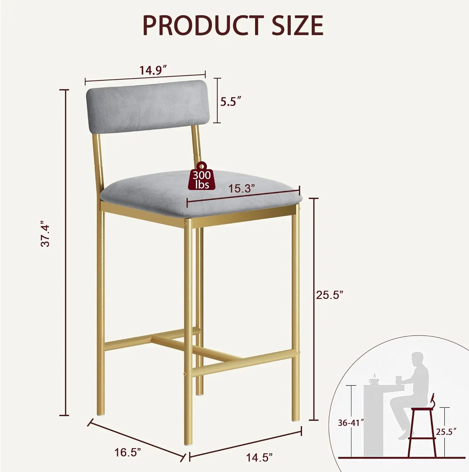 Kitchen Bar Stools With Footrest Gold - 2Pcs