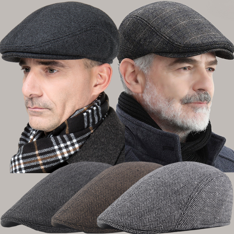 Boinas a cuadros de algodón para hombre y mujer, gorros de mediana edad para otoño e invierno, Boina en espiga, panadero, Tweed, 2024