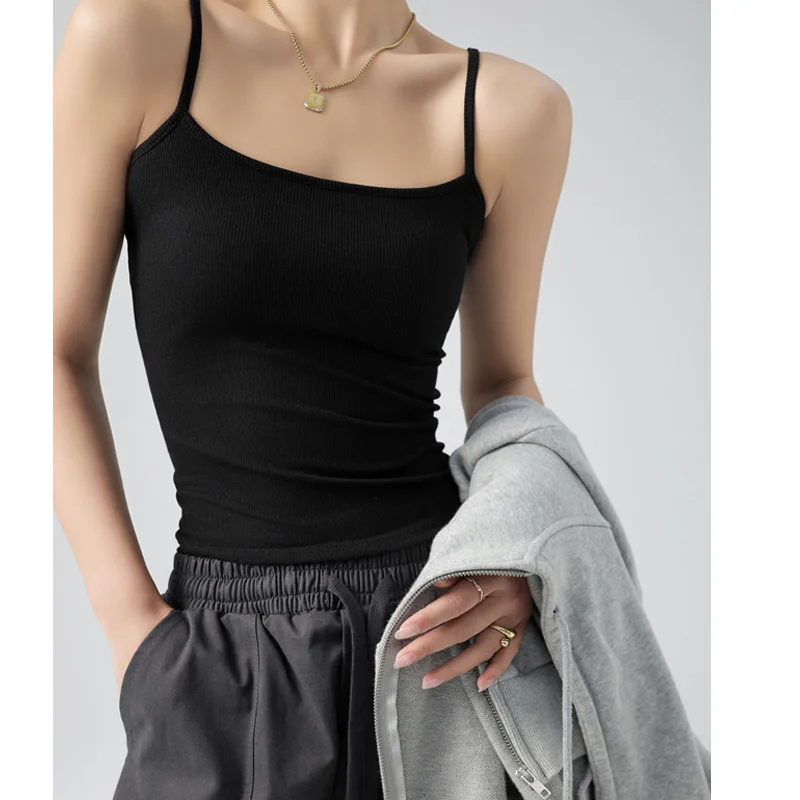 DOIAESKV ฤดูร้อน Basic Tanks สปาเก็ตตี้ Camis ยืดเสื้อผู้หญิงแขนกุด SLIM FIT Basic ถัก Camisole