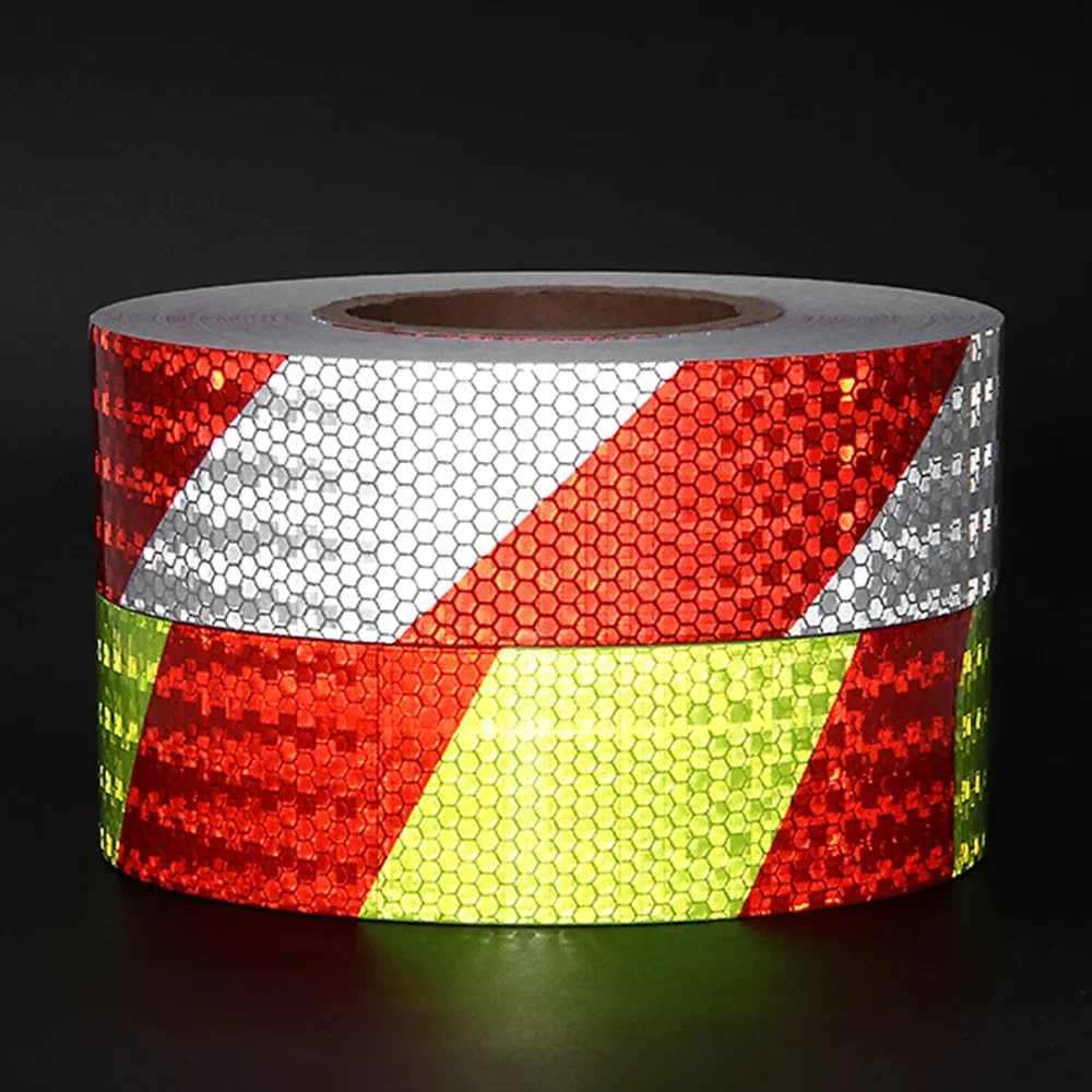 1-rol glanzende reflecterende veiligheidswaarschuwingstape, zelfklevende keperstof bedrukte reflecterende tape voor auto