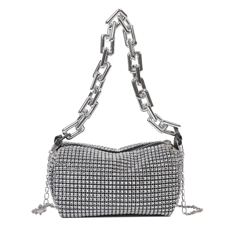 Allover strass-emmertas, galatas met glitterketting, mini-crossbodytas voor dames