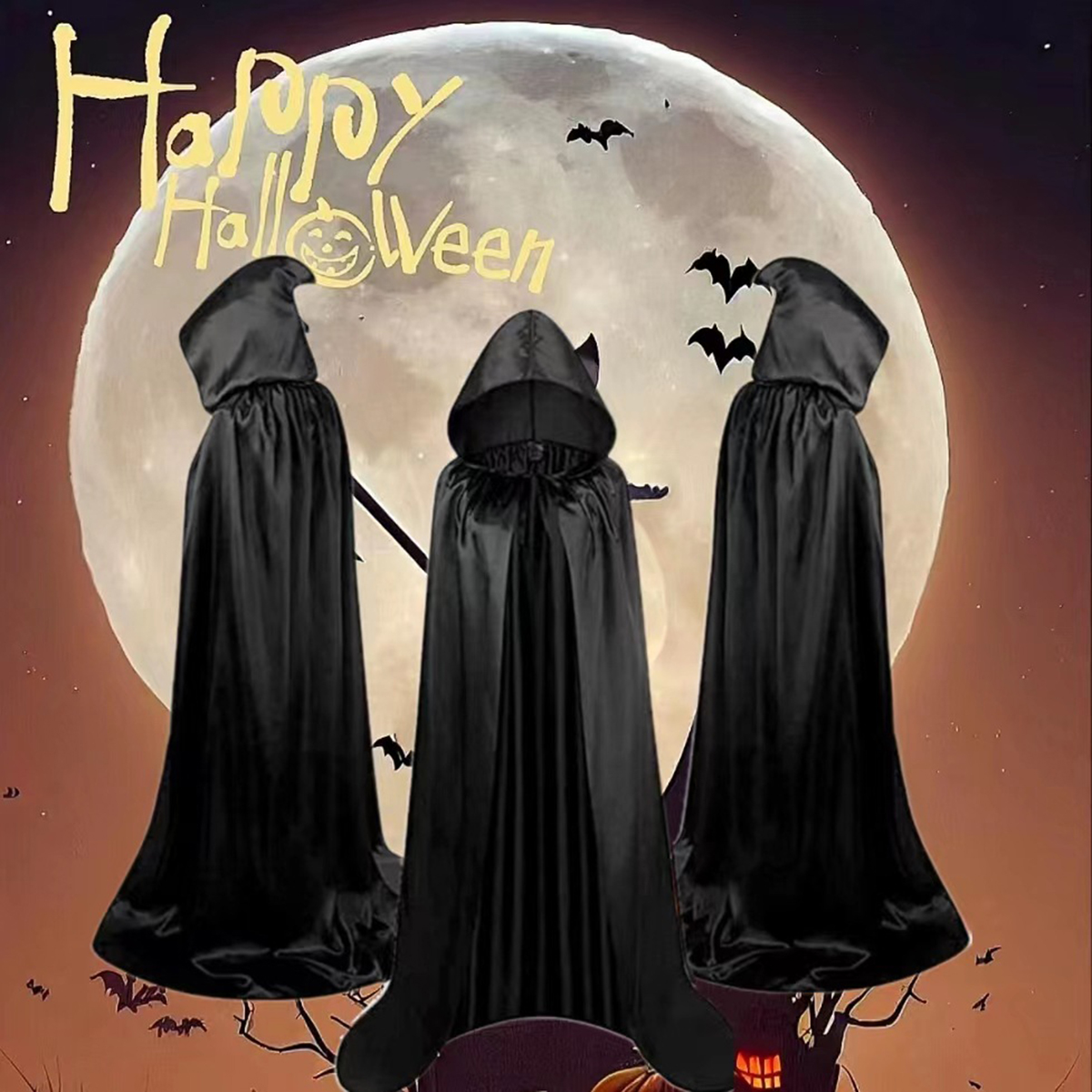 Halloween Umhang Schwarzer Todesumhang Hexe Teufel Kostüm Vampir Party Kinderumhang Cosplay