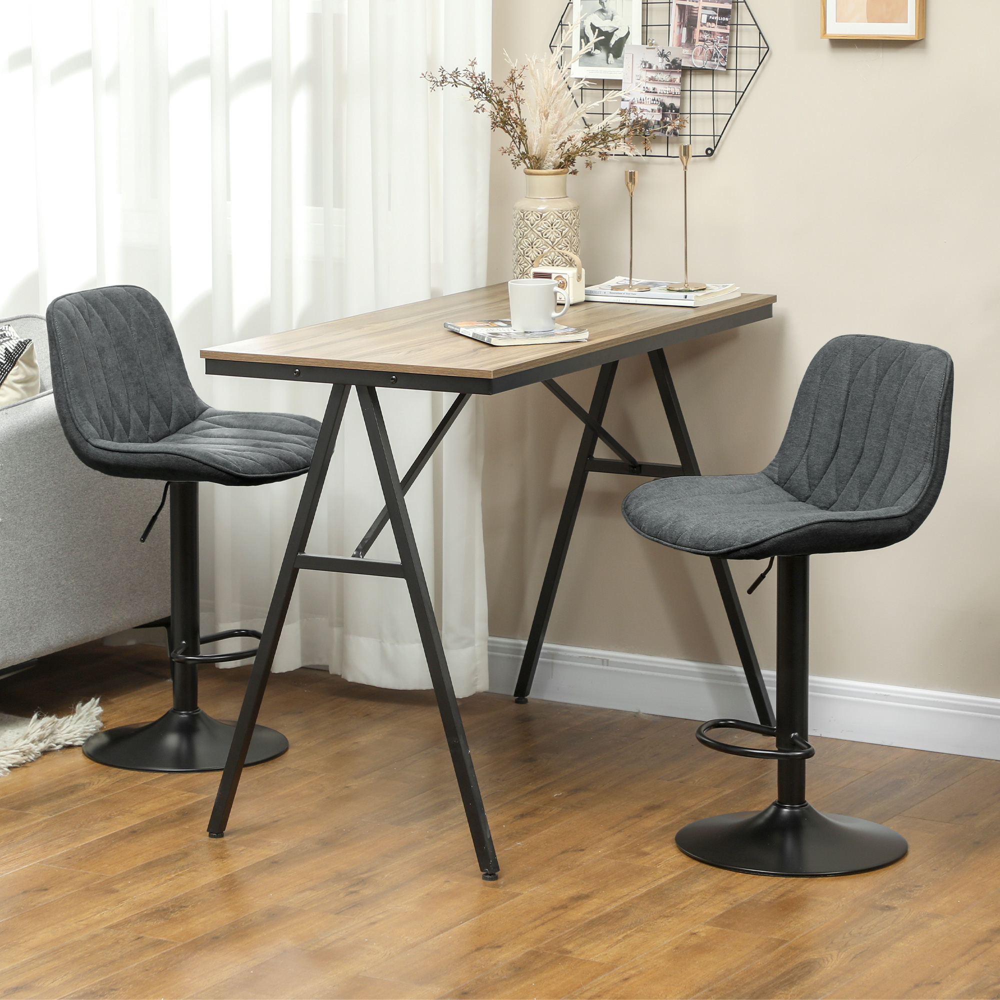 HOMCOM Bar Stools Set of 2, Modern Armless Bar Chairs, Charcoal Grey
