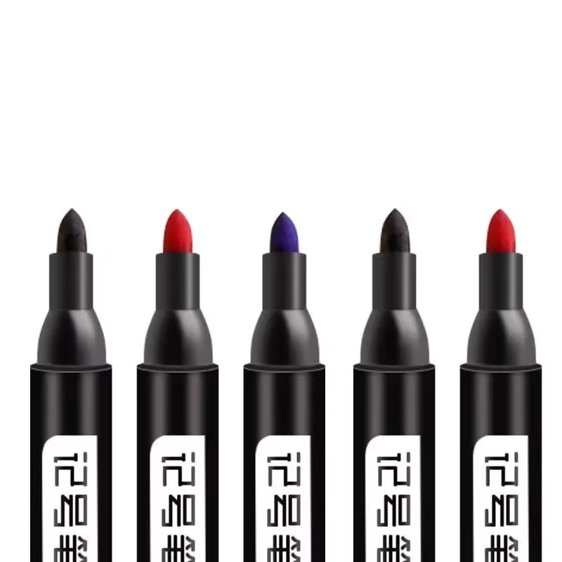 A set of 10 large-tip black ink marker pens for non-erasable marking and notation