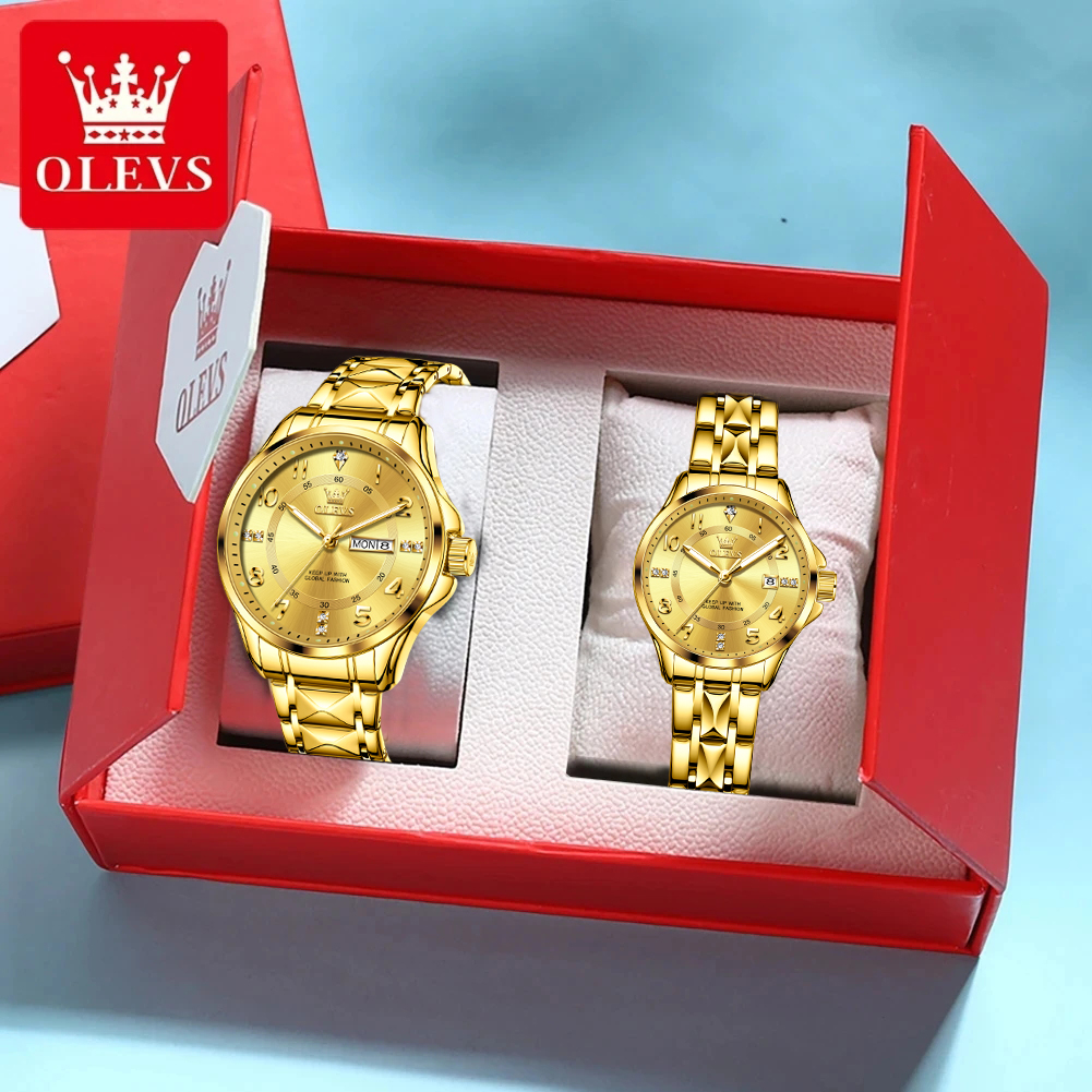 Olevs 2910 Luxusmarke Quarz Paar Uhr Diamant wasserdicht Glow Watch Liebhaber Geschenk Datum Woche Uhr sein oder ihr Uhren set