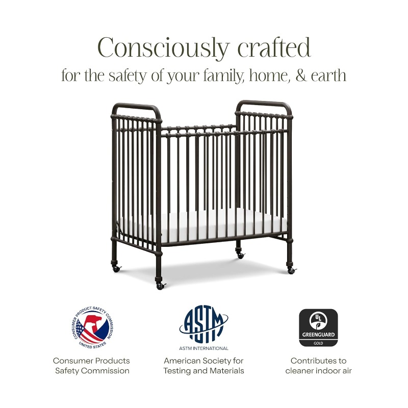 Abigail 3-in-1 Convertible Mini Metal Crib in Vintage Iron, Greenguard Gold Certified