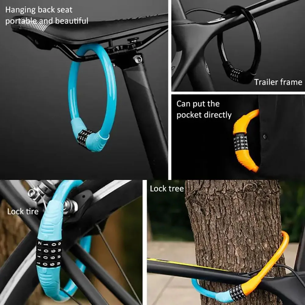 Lucchetto antifurto per cavo per bicicletta con 4 codici digitali Serrature di sicurezza in acciaio inossidabile Lucchetto con codice combinato portatile