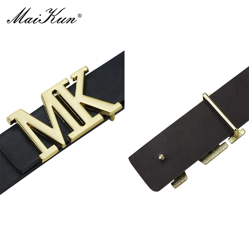 Maikun Cinturón de vestir reversible de cuero PU para hombre Cinturón con hebilla negra girada Día de San Valentín
