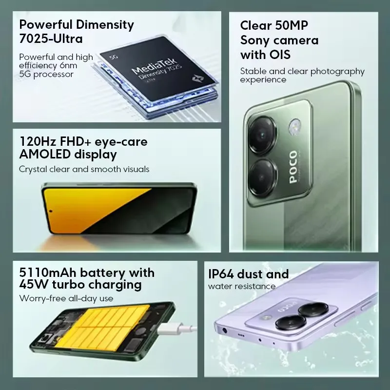 【World Premiere】POCO M7 Pro 5G Global Version Dimensity 7025-Ultra 120Hz FHD+ Eye-care AMOLED Display 50MP camera with OIS NFC