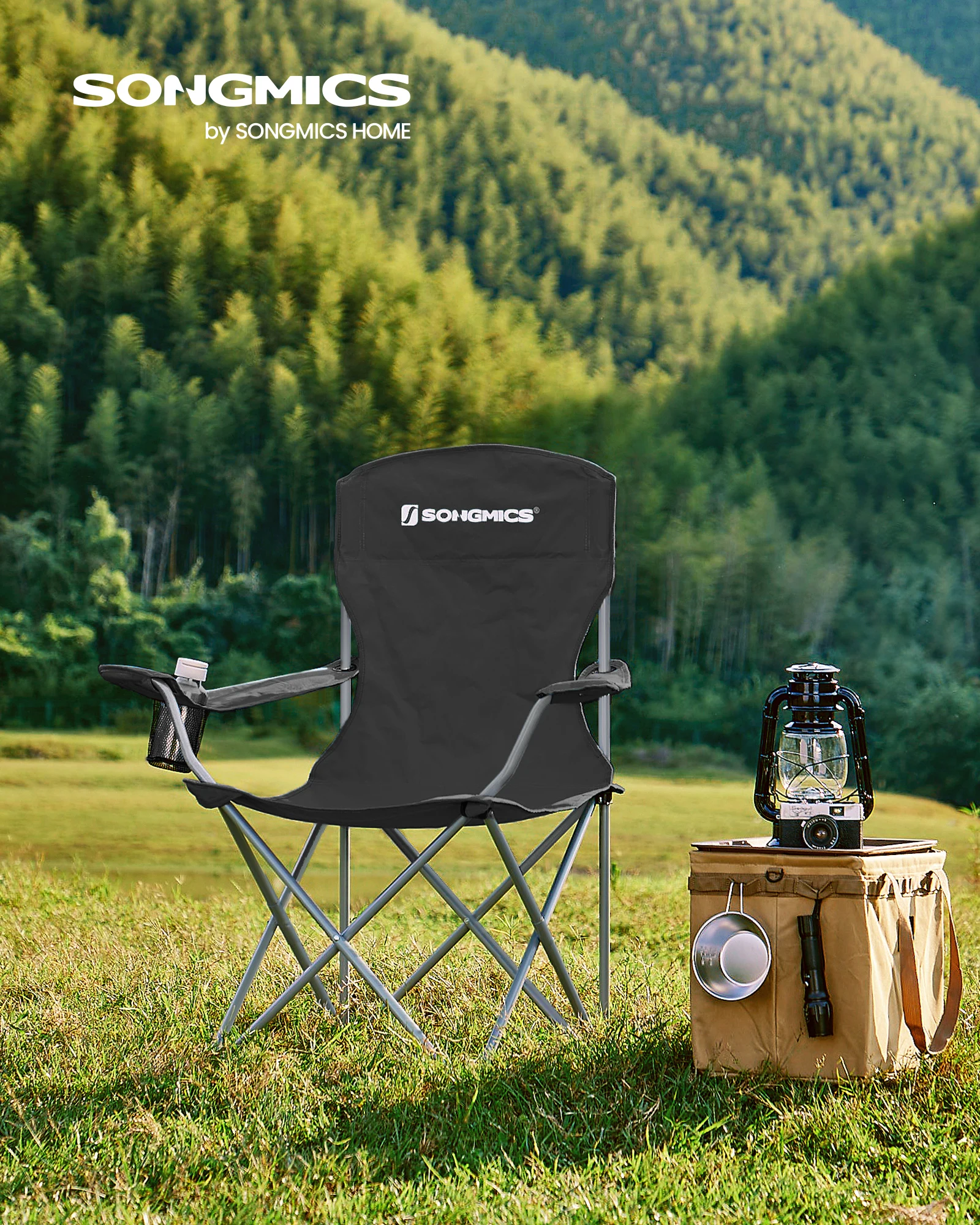 SONGMICS Set of 2 Folding Camping Chairs, Comfortable, Heavy Duty Structure, Max. Load Capacity 330 lb, Outdoor Chair