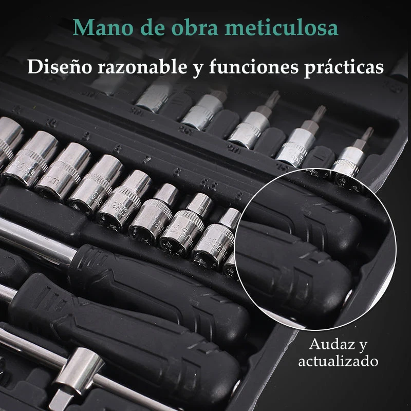 46 pezzi di riparazione automobilistica set di utensili manuali cassetta degli attrezzi meccanico, chiave a bussola da 1/4" cacciavite a cricchetto cacciavite a cricchetto