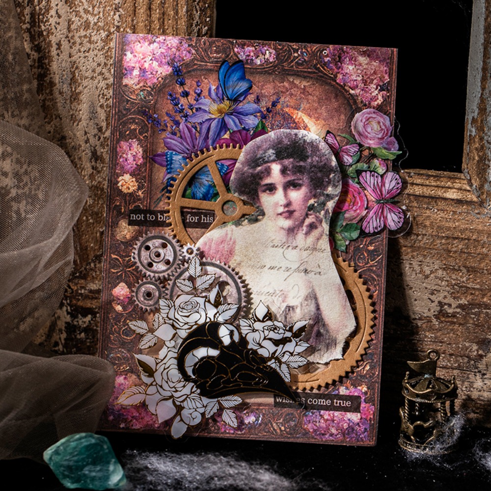 Mr. Paper-Libro de Material de patrón Retro, serie negra oscura, Base de decoración, tarjetas Vintage, suministros de arte, 60 piezas