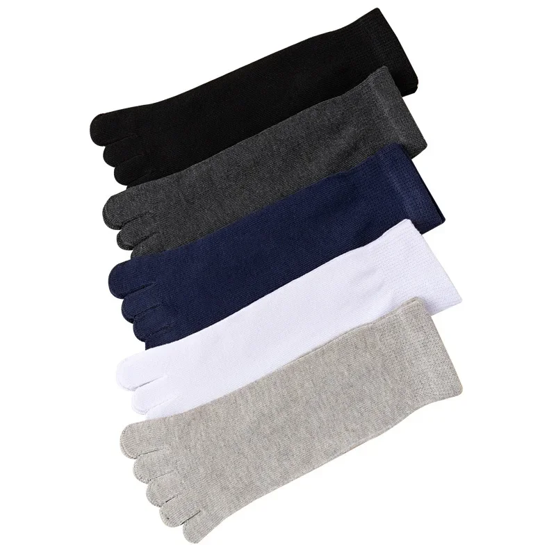 Calcetines de cinco dedos para hombre, calcetines de cinco dedos de algodón puro que absorben el sudor, calcetines con punta abierta de tubo medio, calcetines para dedos de los pies para hombre
