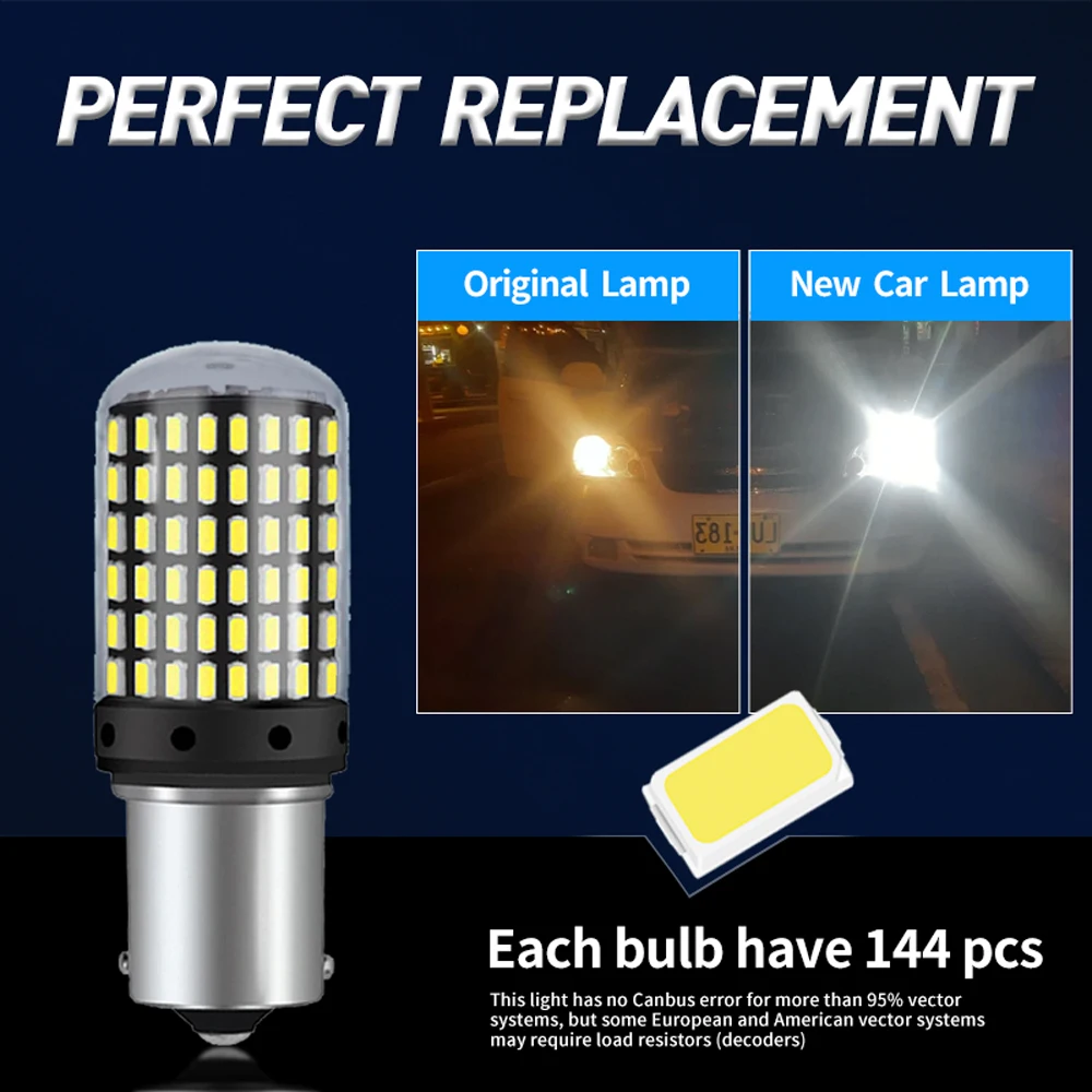 2 uds 1156 BA15S P21W BAU15S PY21W 7440 W21W P21/5W 1157 BAY15D 7443 3157 bombillas LED 144smd CanBus lámpara luz de señal de giro inverso