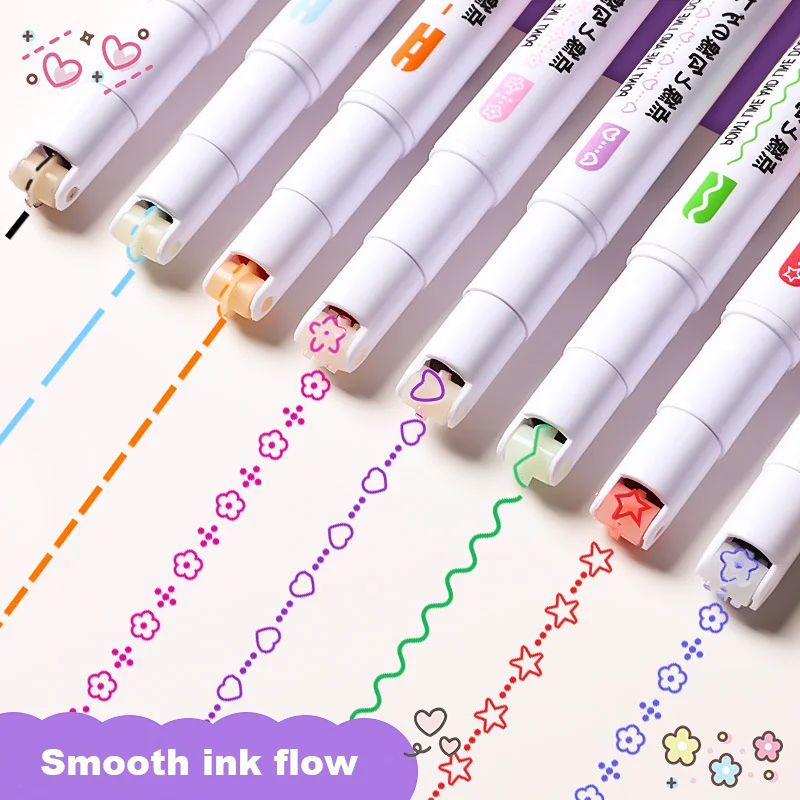 Juego de 6 unidades de bolígrafos con forma de flor, marcador resaltador, punta de rodillo curvo, papelería bonita, accesorios escolares de Graffiti Kawaii