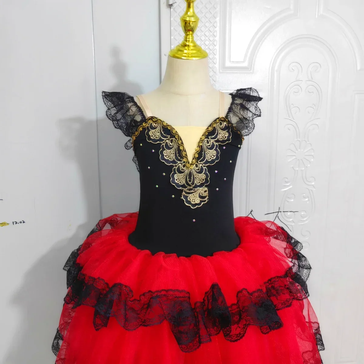 Professionelle Ballett Romantische Tutu Langen Rock Schwarz Rot Spanien Kleid Erwachsene Kinder Ballett Performance Kleid
