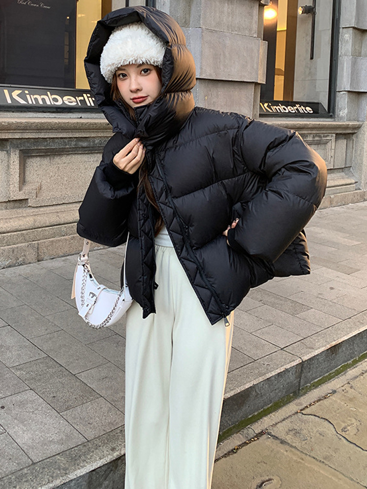 FSMG Mode Effen Parka Downcotton gewatteerde Kapmantel Dames Cropped Katoenen Puffer Jas Dikke Katoenen Gewatteerde Vrouwelijke Overjas