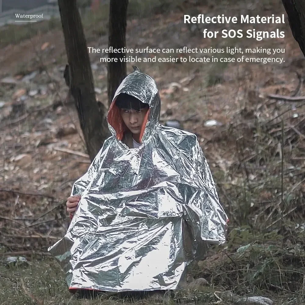 Capa de chuva multifuncional para acampamento, à prova d'água, sobrevivência, emergência, roupas reflexivas, equipamento de acampamento