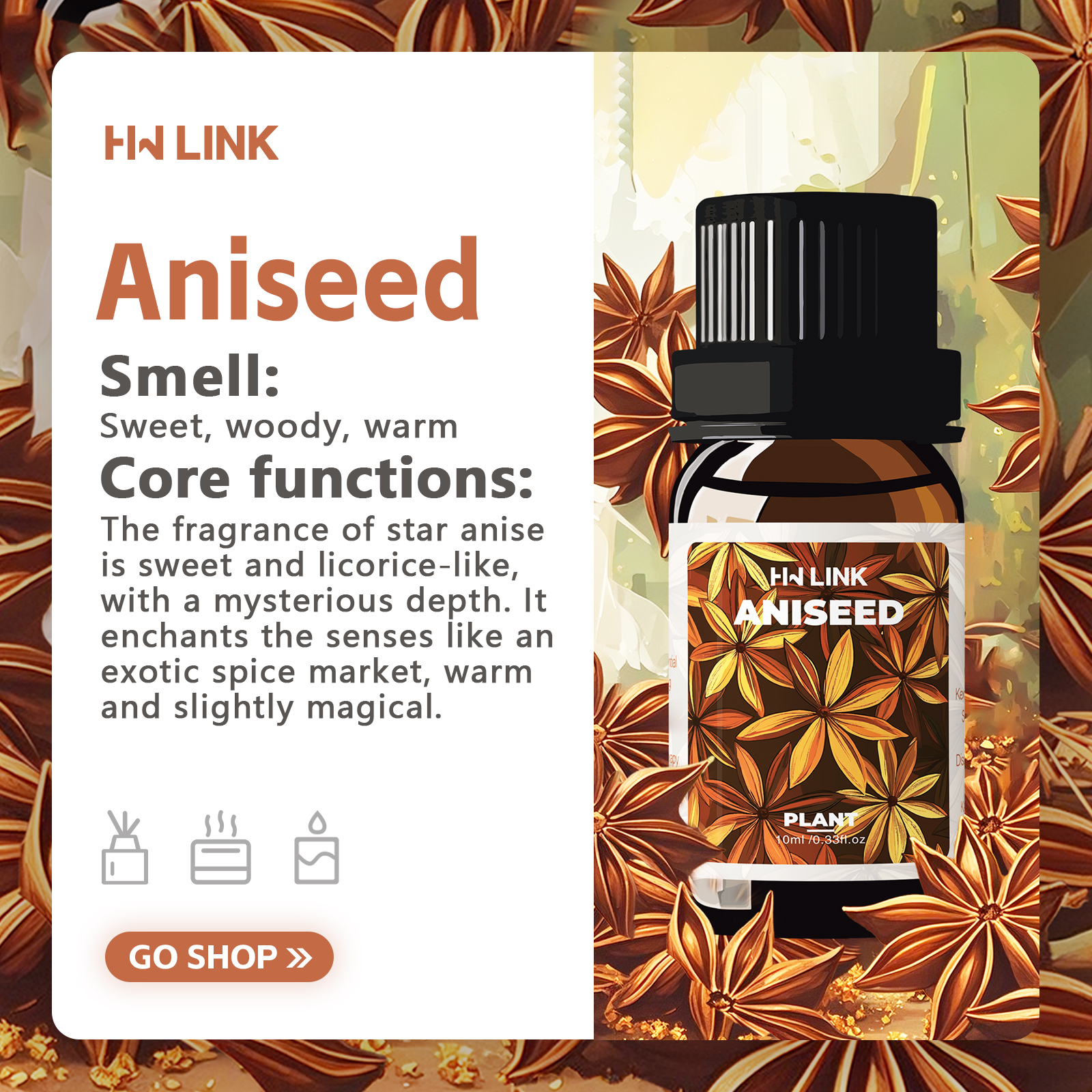 Star Anise Essential Oil Skincare 10ml Natural Aroma | for Diffuser, Candle Making Aromatherapy & Perfume Making Gifts