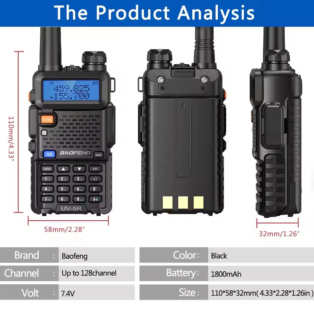 BAOFENG UV-5R True 8W High Power Dual Band Two Way Radio Long Range Handheld Portable Walkies Talkies For Hunting