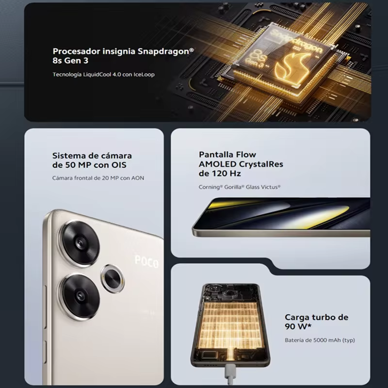 POCO F6 5G Smartphone versión Global 256GB/512GB Pantalla AMOLED Snapdragon®8s Gen 3 90W Carga turbo batería de 5000mAh