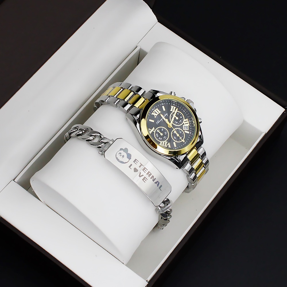 Conjunto de reloj de pareja de 4 Uds., reloj de acero de cuarzo para amantes, reloj de pulsera de lujo para mujer, reloj femenino con pulsera, collar, regalos