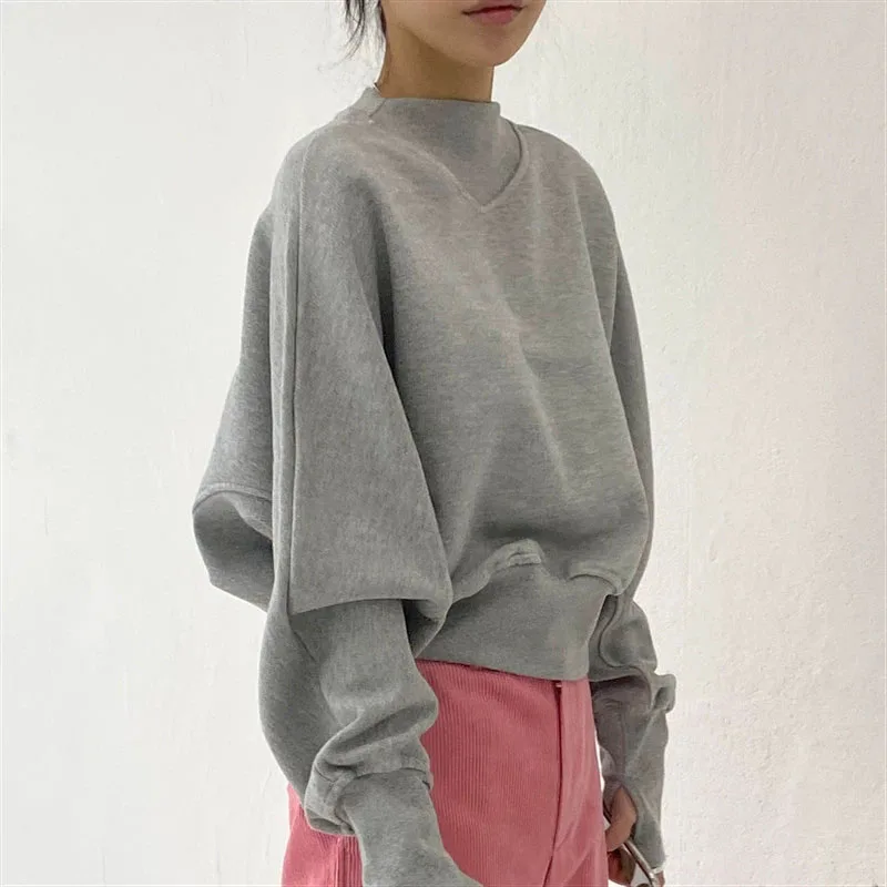 Damskie bluzy crop top z wysokim stanem, jesienne, w stylu Harajuku, codzienne, oversize, szare bluzy z długim rękawem i okrągłym dekoltem.