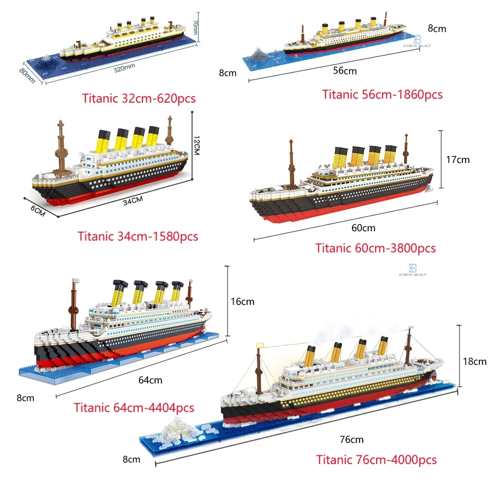 KNEW BUILT Titanic 3D Nhựa Mô Hình Tàu Mô Hình Khối Xây Dựng Cho Người Lớn Micro Mini Gạch Đồ Chơi Bộ Dụng Cụ Lắp Ráp Hành Trình Thuyền Trẻ Em Quà Tặng