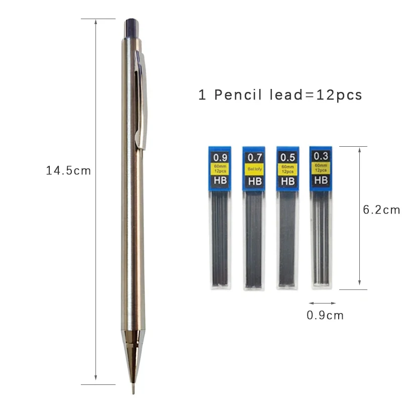 Full Kim Loại Cơ Khí Bút Chì 0.3Mm/0.5Mm/0.7Mm/0.9Mm Chất Lượng Cao HB Tự Động Bút Chì học Trường Viết Văn Bút Chì Vật Dụng Văn Phòng