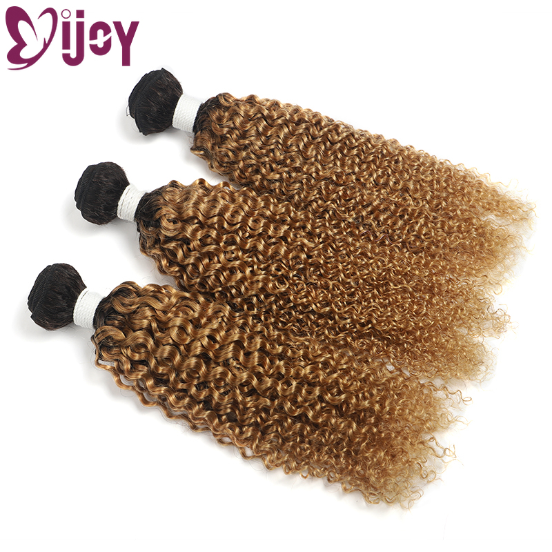 IJOY-extensiones de cabello humano rizado ondulado, mechones de cabello humano brasileño Remy de 1/3 piezas ombré, Rubio, rojo y marrón